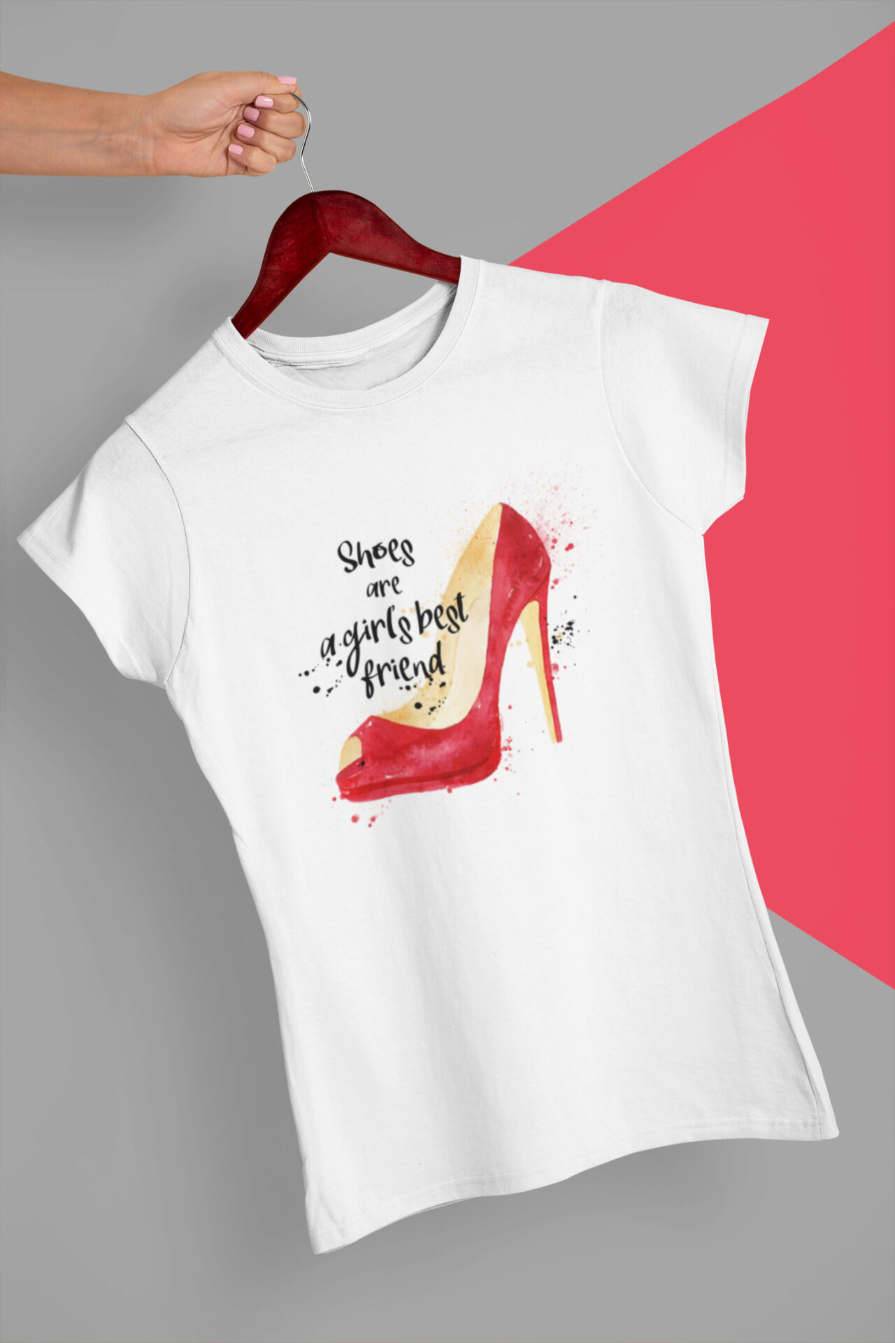 Shoes Are T-Shirt weiß mit Motiv: rote Schuhe mit Slogan