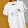 Woman And Nature T-Shirt weiß mit Lineare Motiv Grafik Frau mit Vogel Bio-Baumwolle
